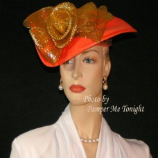 Elegant Fancy Social Church DEBORAH Orange Gold Mujer&apos;s Hat  6 7/8 ~ Small  eb-49182782